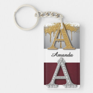 Gold and Silver Letter A Monogram Keychain