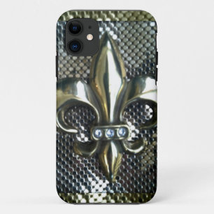 GOLD AND SILVER MESH FLEUR-DE-LIS PRINT iPhone 11 CASE