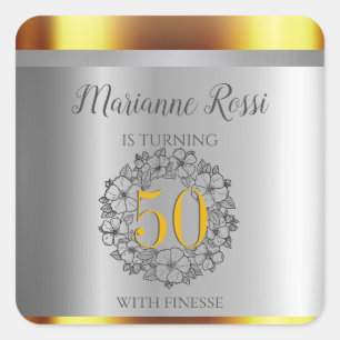 Gold And Silver Metallic 50th Birthday Square Sticker