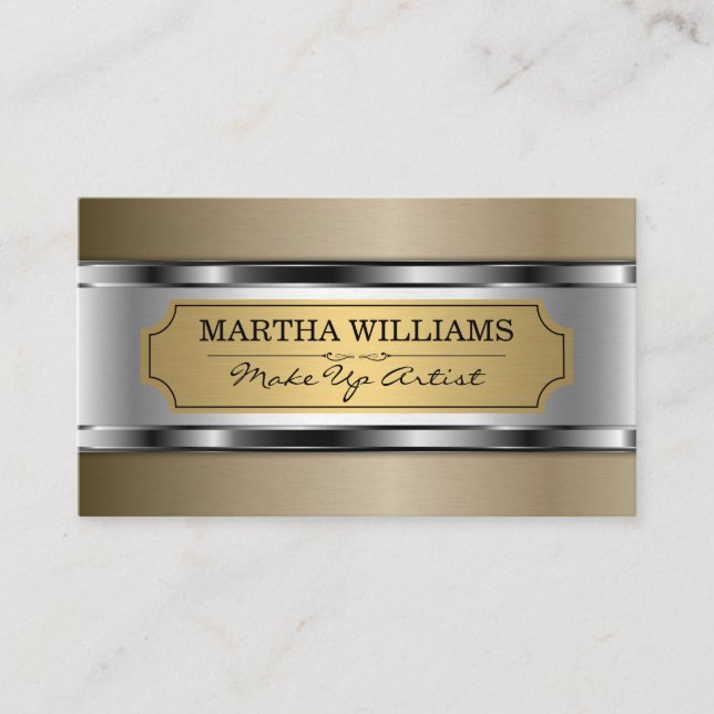 Gold and Silver Metallic Background Business Card (Front)