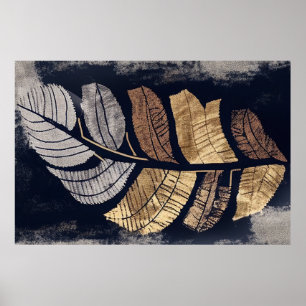 Gold and Silver Metallic Leaves Elegant Botanical  Poster