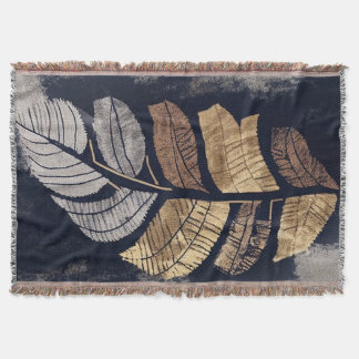 Gold and Silver Metallic Leaves Elegant Botanical  Throw Blanket