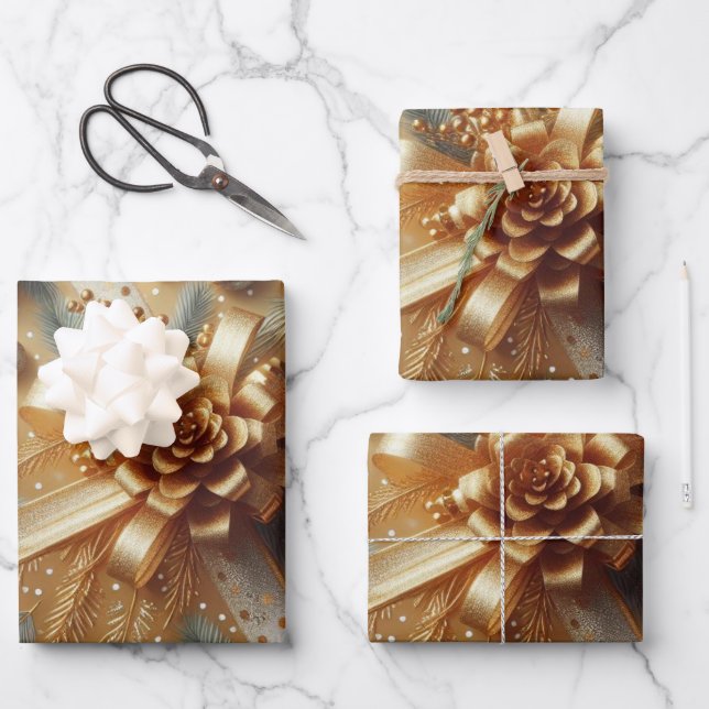 Gold and Silver Metallic Polka Dots Christmas Wrapping Paper Sheet (Front)