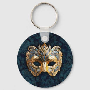 Gold and Silver Ornate Masquerade Mask Keychain