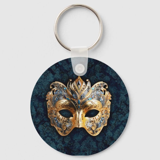 Gold and Silver Ornate Masquerade Mask Keychain (Front)