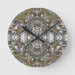 Gold and Silver Pattern Sml Round Wall Clock