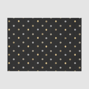 Gold and Silver Polka Dots on Black Tissue Paper