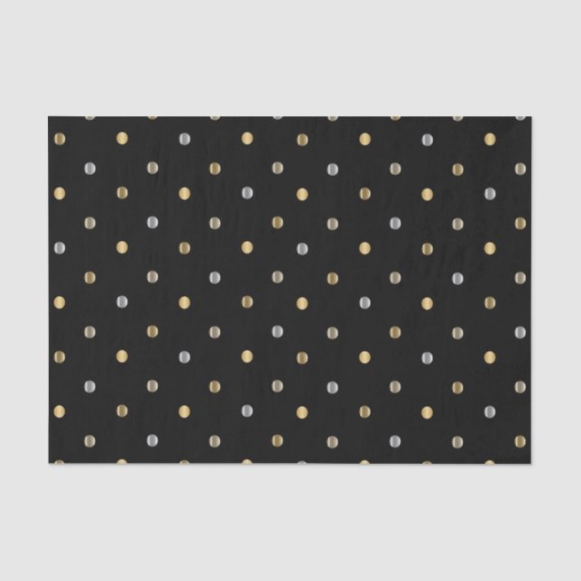 Gold and Silver Polka Dots on Black  Tissue Paper (Front)