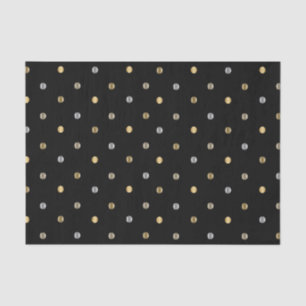 Gold and Silver Polka Dots on Black Tissue Paper