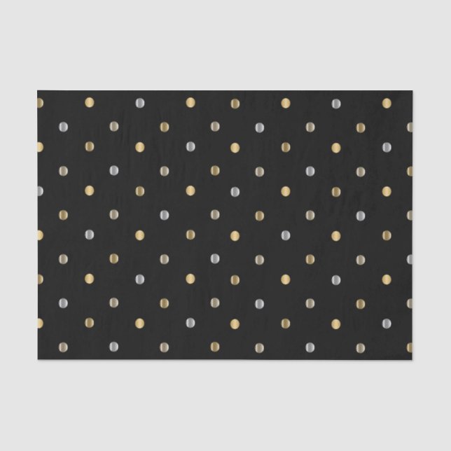 Gold and Silver Polka Dots on Black Tissue Paper (Front)