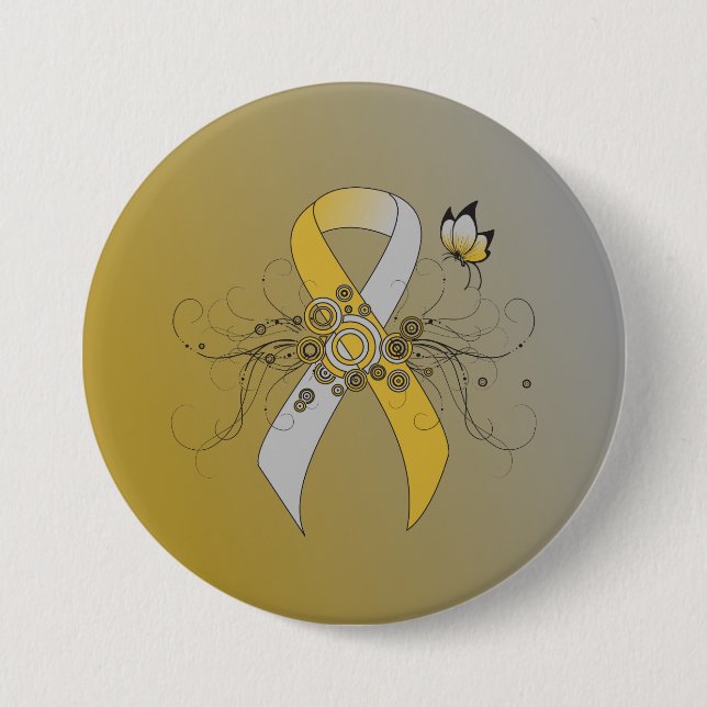 Gold and Silver Ribbon with Butterfly 3 Inch Round Button (Front)