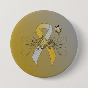 Gold and Silver Ribbon with Butterfly 3 Inch Round Button