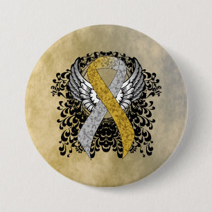 Gold and Silver Ribbon with Wings ribbon 3 Inch Round Button