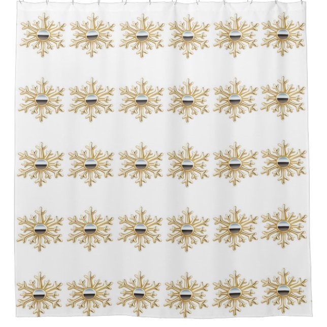 Gold and Silver Snowflakes Shower Curtain (Front)