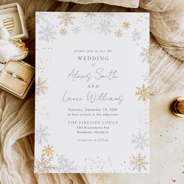 Gold and Silver Snowflakes Wedding Invitation (Creator Uploaded)