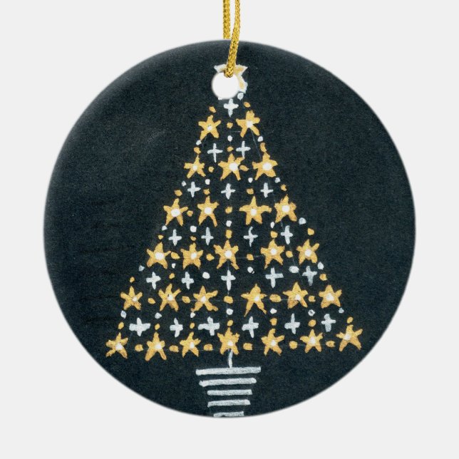Gold and Silver Star Tree Christmas Ornament (Front)