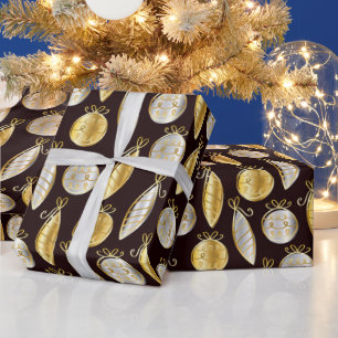 Gold And Silver Tree Ornaments Wrapping Paper