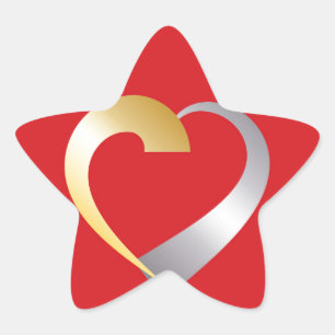 Gold and silver Valentine Heart Star Sticker