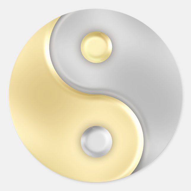 Gold and Silver Yin and Yang Classic Round Sticker (Front)