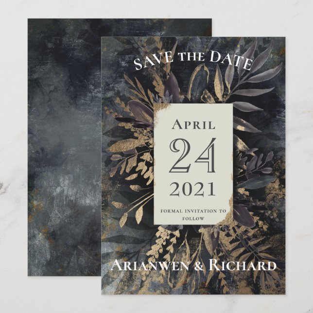 Gold and slate grey Save Our Date Invitation (Front/Back)