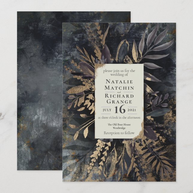 Gold and slate grey wedding Invitation (Front/Back)