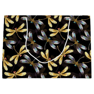 Gold And Sliver Dragonflies Large Gift Bag