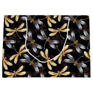 Gold And Sliver Dragonflies  Large Gift Bag