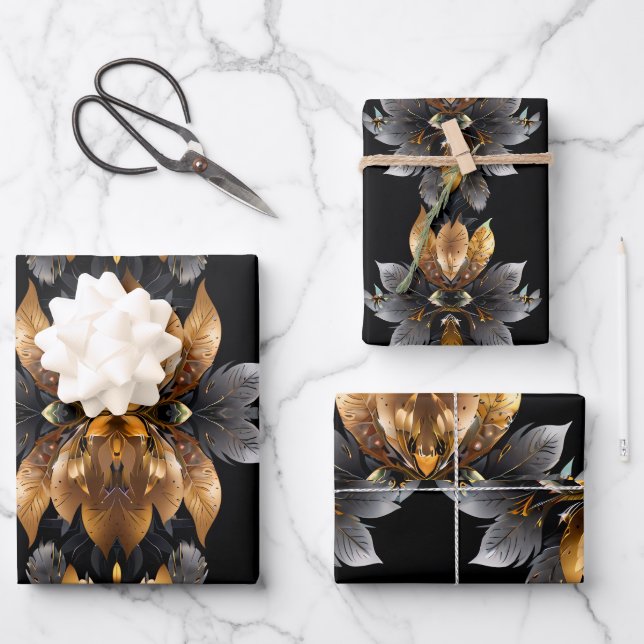 Gold and Sliver Wedding Gift Wrapping Paper Sheet (Front)