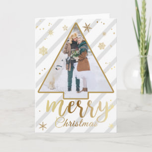 Gold and Stripe Photo Christmas Card