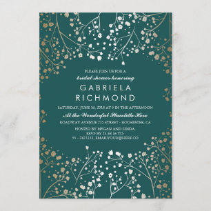Gold and Teal Baby's Breath Bridal Shower Invitation