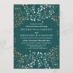 Gold and Teal Baby's Breath Rehearsal Dinner Invitation