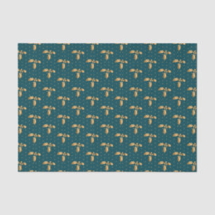 Gold and Teal Blue Christmas Holly Tissue Paper