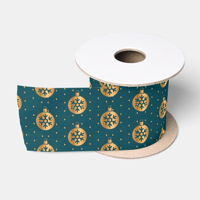 Gold and Teal Blue Christmas Ornaments Satin Ribbon (Spool)
