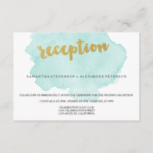 Gold and Teal Blush Watercolor Wedding Reception Enclosure Card