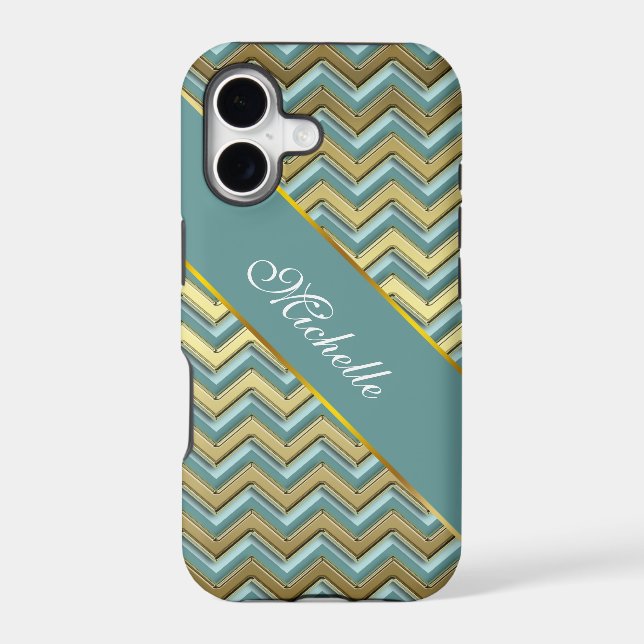 Gold and Teal Chevron Pattern (Back)