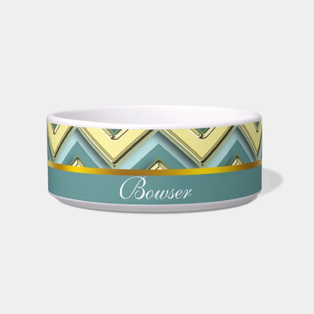 Gold and Teal Chevron Pattern Bowl (Front)