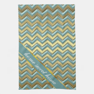Gold and Teal Chevron Pattern Kitchen Towel