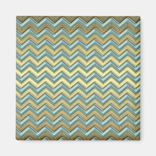 Gold and Teal Chevron Pattern Magnet