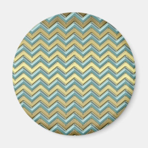 Gold and Teal Chevron Pattern Magnet