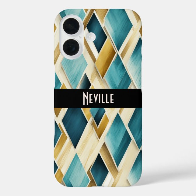 Gold and Teal Diamonds Case-Mate iPhone Case (Back)