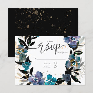 Gold and teal, dramatic floral invitation