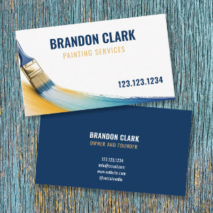 Gold and Teal Flowing Brush Sweep Painting Business Card