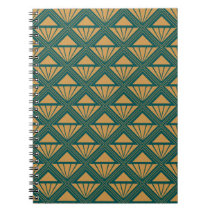 Gold and teal green Art Deco design with rhombuses Notebook