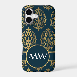 Gold and teal green damask pattern