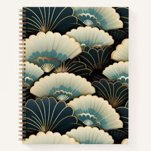 Gold and Teal Japanese-inspire Fan Spiral Notebook