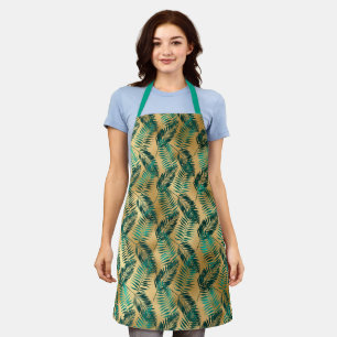 Gold and teal leaves pattern apron