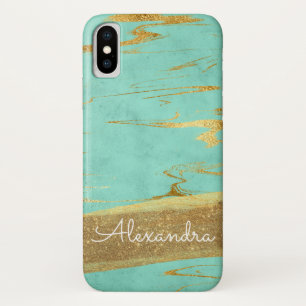 Gold and Teal Marble with Gold Foil and Glitter iPhone X Case