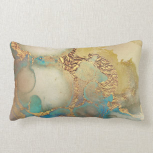gold and teal painted lumbar pillow