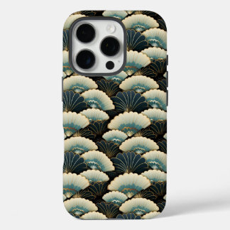 Gold and Teal Patterned Japanese-inspire Fan Motif iPhone 16 Pro Case