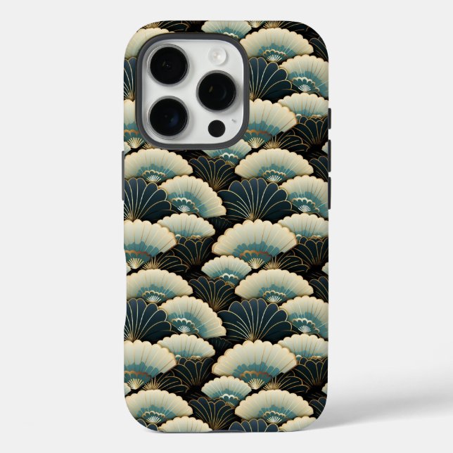 Gold and Teal Patterned Japanese-inspire Fan Motif Case-Mate iPhone Case (Back)